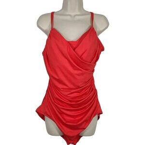 Tropical Escape Orange One Piece Swimsuit Women Size 16 Removable Padding NEW